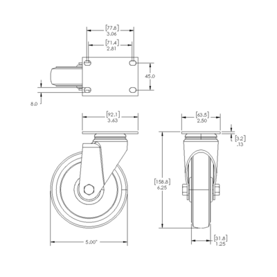 31-SPD5-0 MODULAR SOLUTIONS CASTER 5" SWIVEL TOP PLATE